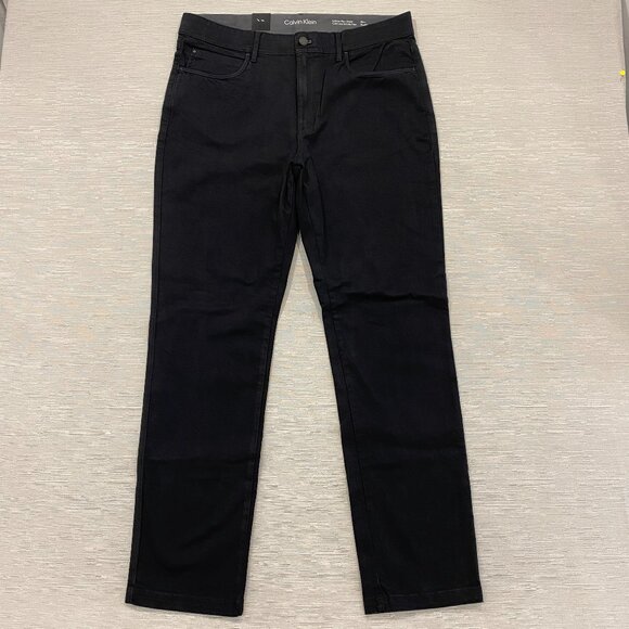Calvin Klein Chino Pants Mens 36 x 32 Black Slim Fit Straight Flex Waist Cotton - Picture 2 of 13